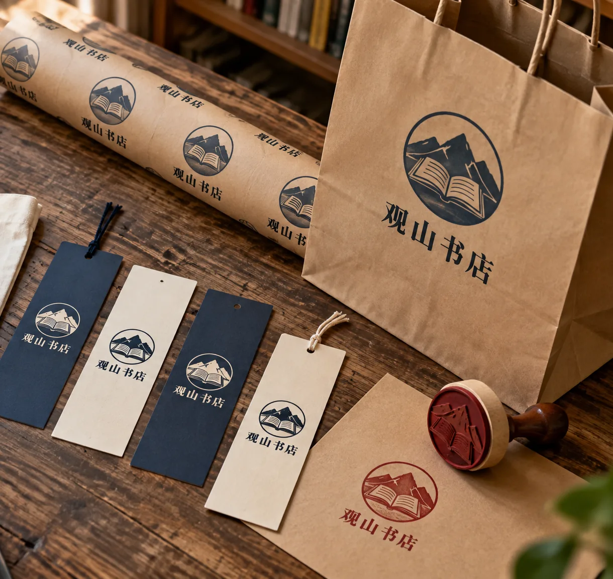 Guanshan Books bookmarks, wrapping paper and paper bags